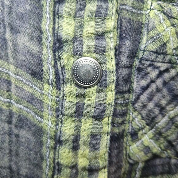 Free People Women’s XS Green Plaid Snap Button Down Shirt Western Grunge Boho - Picture 3 of 12
